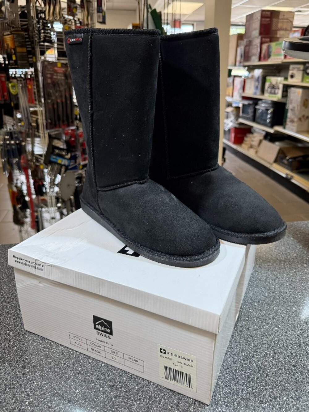 Alpine Swiss Boots, Black, Size 10, New